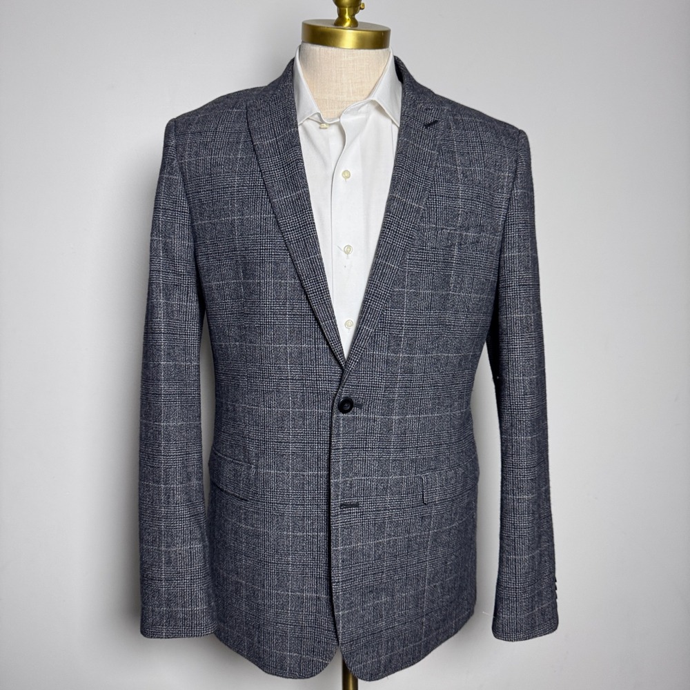 Express Blazer Mens 42L Grey Glen Plaid Slim Fit Wool Blend Notch Lapel